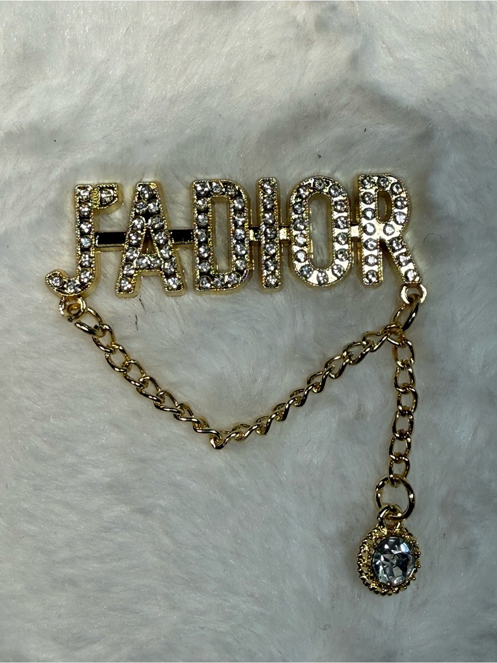 Rhinestone Charm with Chain- Gold Tone